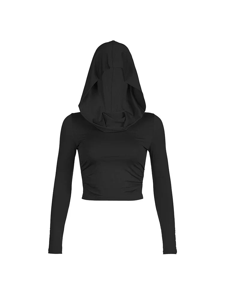 Autumn Slim Fit Hooded Crop Tee for Women